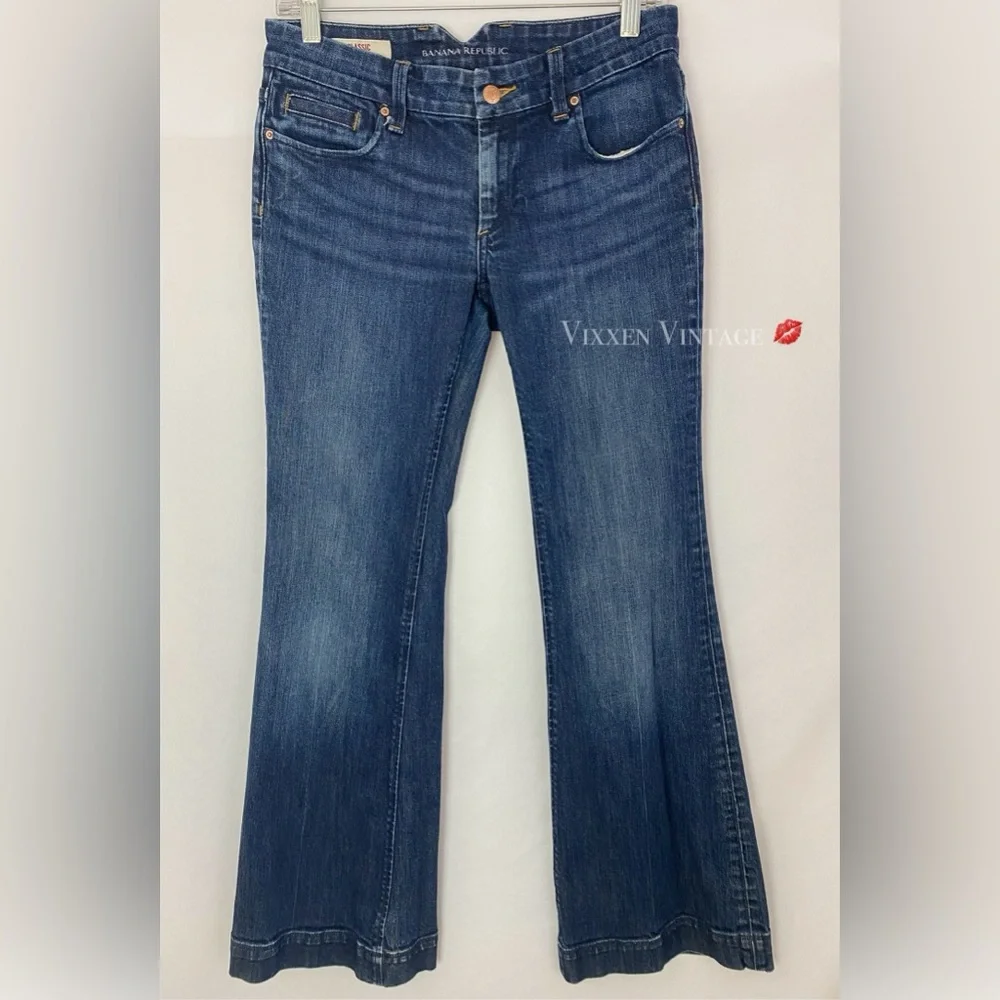 VINTAGE Y2K BANANA REPUBLIC LOW RISE FLAP POCKET 'CLASSIC WIDE-LEG' TROUSERS - Picture 2 of 7